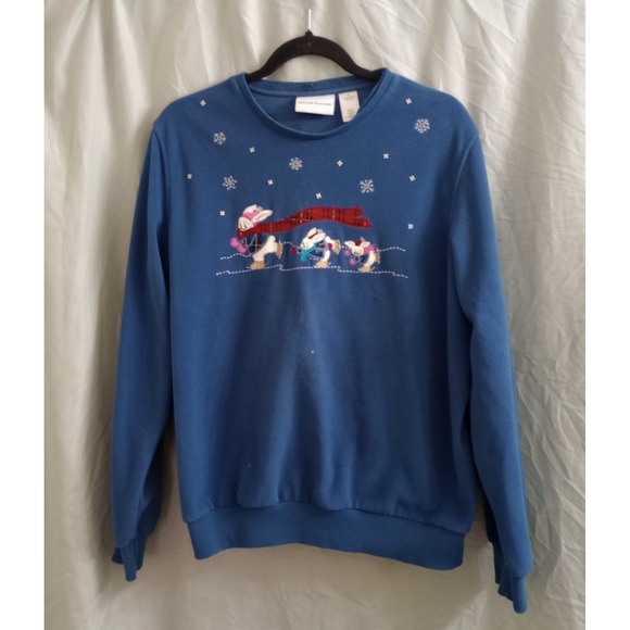 Alfred Dunner Sweaters - Vintage Alfred Dunner Sweatshirt Bunnies Ice Skating Grandmacore Blue Medium